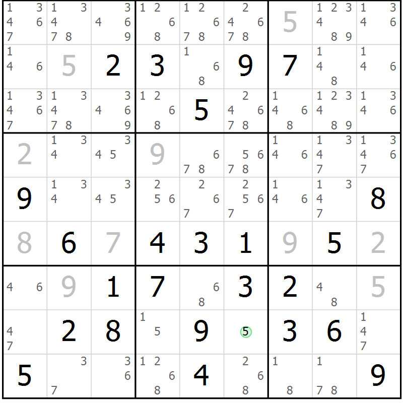 Position des candidats pour la solution de la Gr 83 page 86 du magazine de sudoku Virtuose n° 130