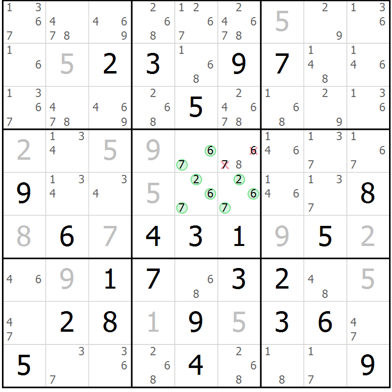 Position des candidats pour la solution de la Gr 83 page 86 du magazine de sudoku Virtuose n° 130
