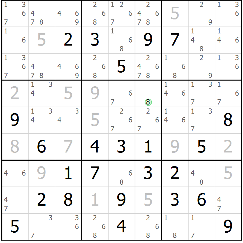 Position des candidats pour la solution de la Gr 83 page 86 du magazine de sudoku Virtuose n° 130