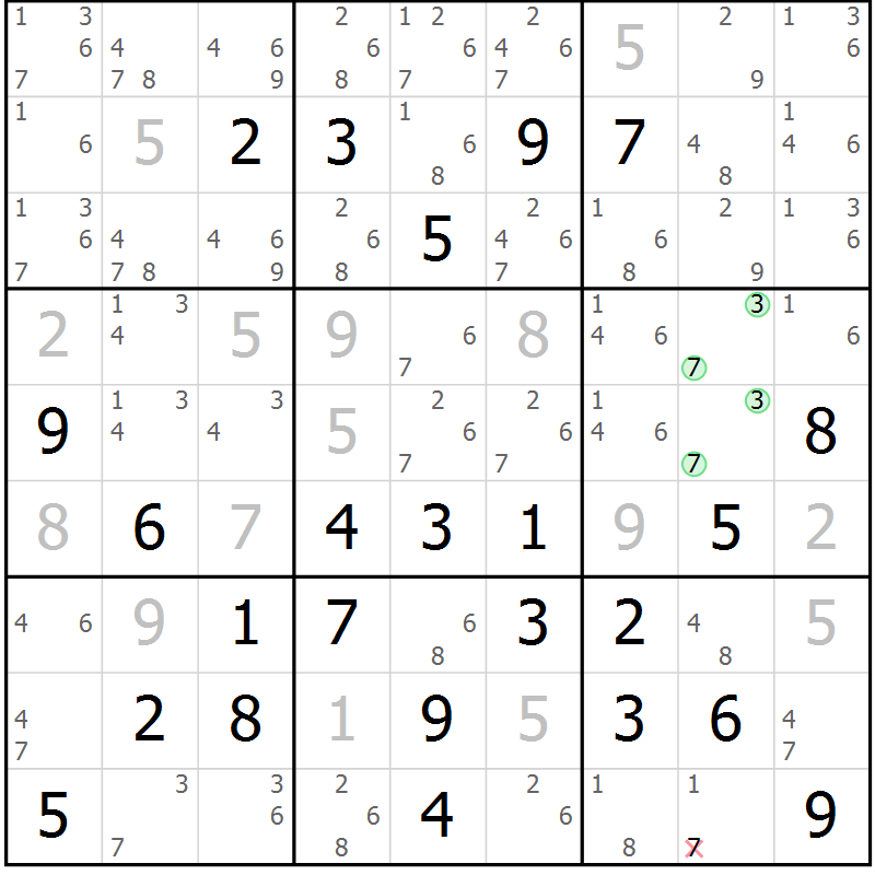 Position des candidats pour la solution de la Gr 83 page 86 du magazine de sudoku Virtuose n° 130