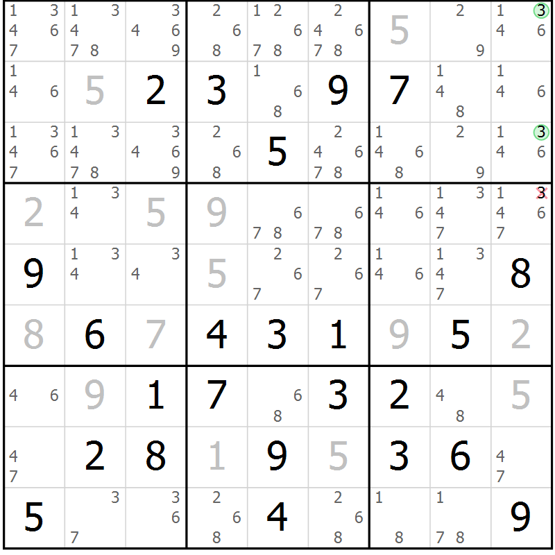 Position des candidats pour la solution de la Gr 83 page 86 du magazine de sudoku Virtuose n° 130
