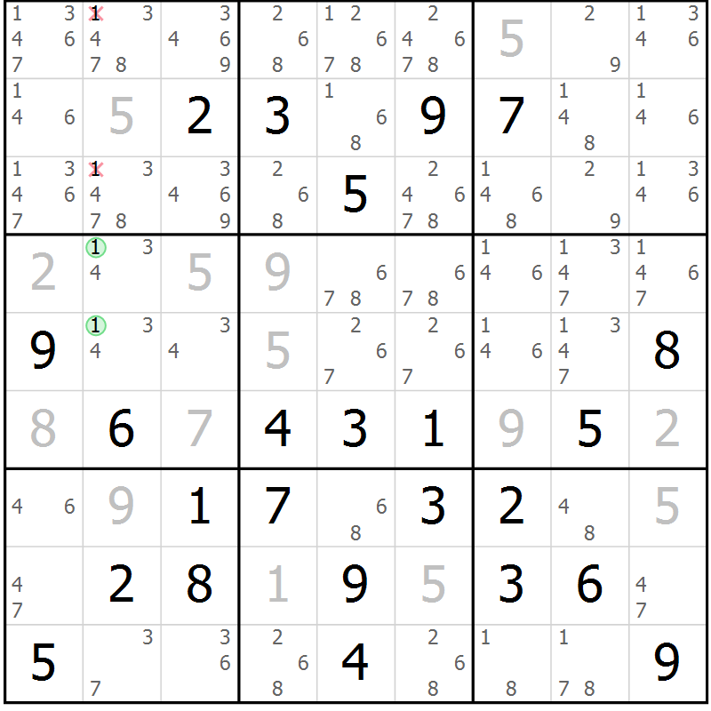 Position des candidats pour la solution de la Gr 83 page 86 du magazine de sudoku Virtuose n° 130