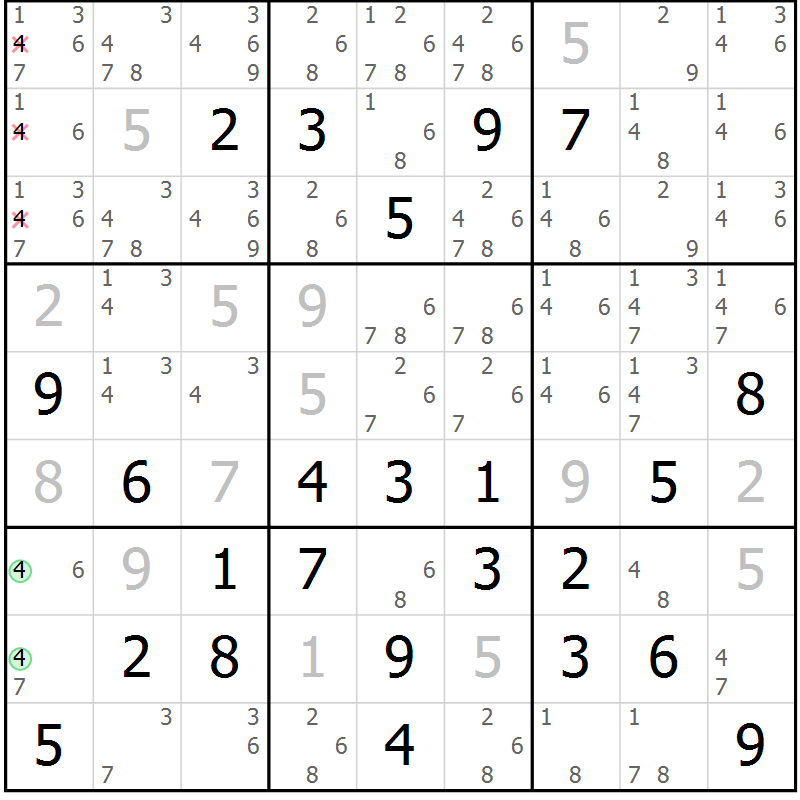 Position des candidats pour la solution de la Gr 83 page 86 du magazine de sudoku Virtuose n° 130