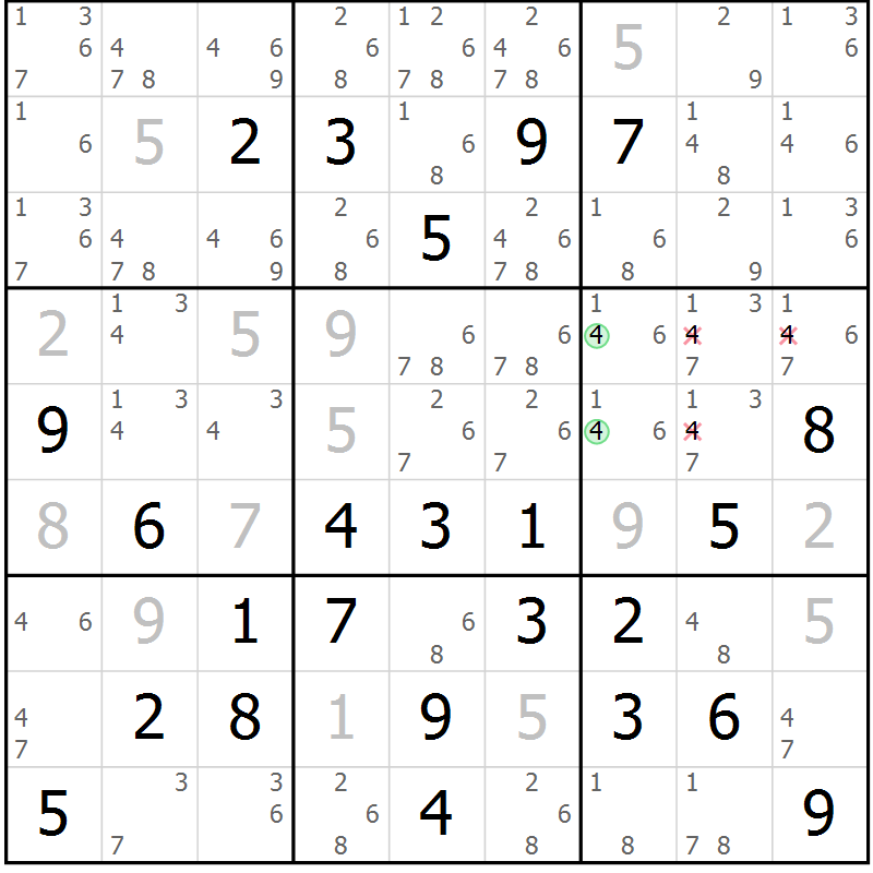 Position des candidats pour la solution de la Gr 83 page 86 du magazine de sudoku Virtuose n° 130