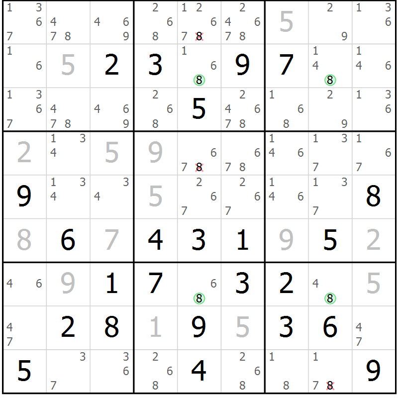Position des candidats pour la solution de la Gr 83 page 86 du magazine de sudoku Virtuose n° 130