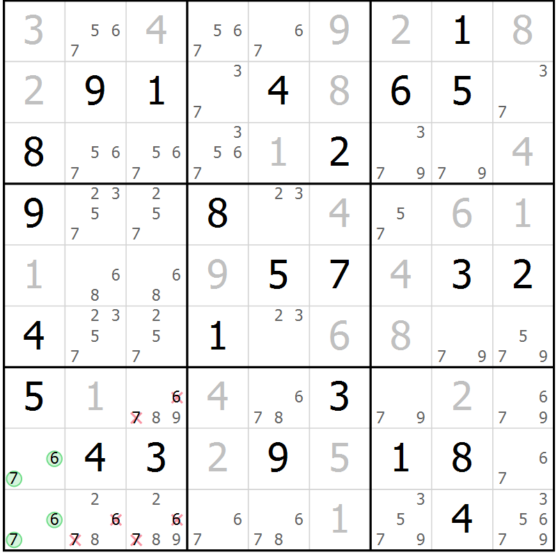 Position des candidats pour la solution de la Gr 84 page 87 du magazine de sudoku Virtuose n° 130