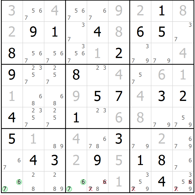 Position des candidats pour la solution de la Gr 84 page 87 du magazine de sudoku Virtuose n° 130