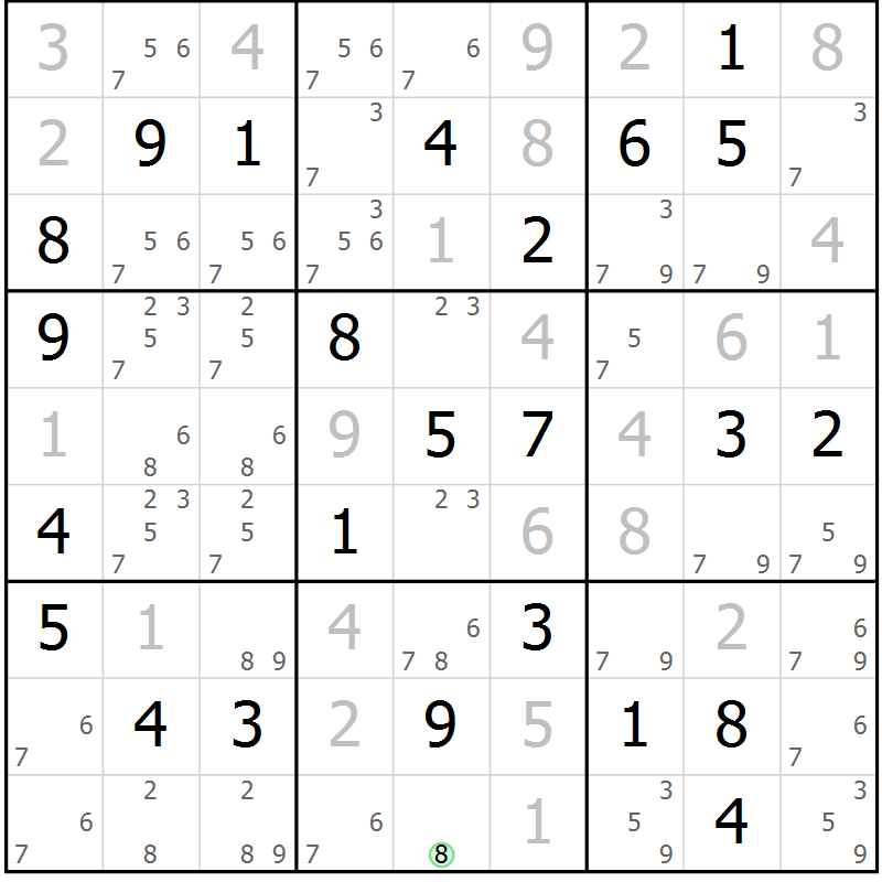 Position des candidats pour la solution de la Gr 84 page 87 du magazine de sudoku Virtuose n° 130