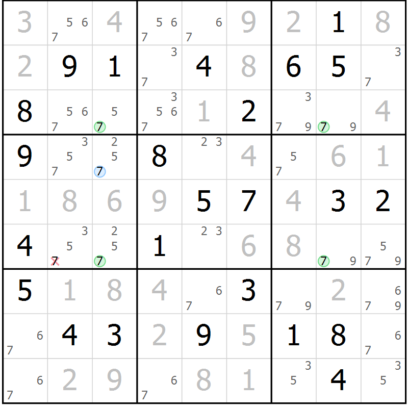 Position des candidats pour la solution de la Gr 84 page 87 du magazine de sudoku Virtuose n° 130