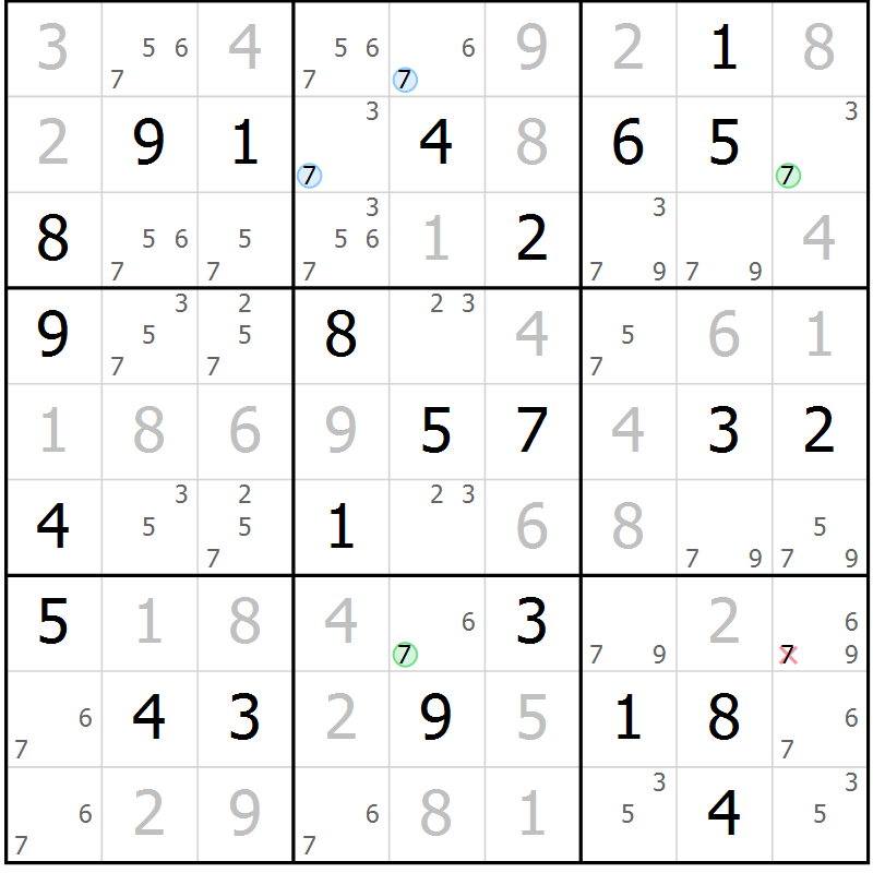Position des candidats pour la solution de la Gr 84 page 87 du magazine de sudoku Virtuose n° 130