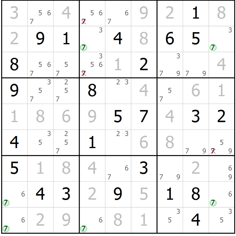 Position des candidats pour la solution de la Gr 84 page 87 du magazine de sudoku Virtuose n° 130