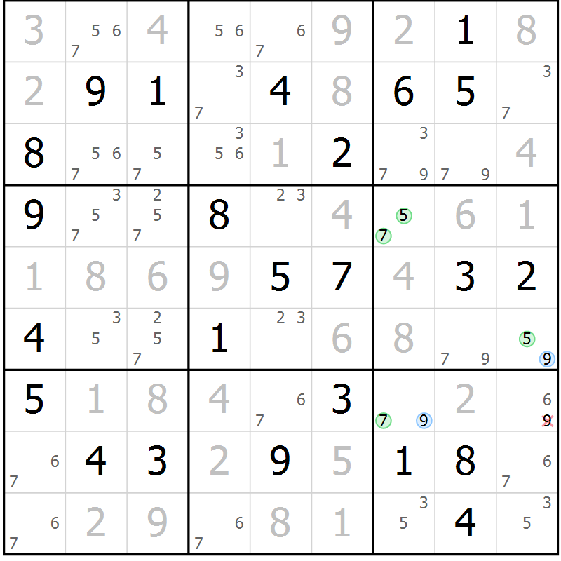 Position des candidats pour la solution de la Gr 84 page 87 du magazine de sudoku Virtuose n° 130