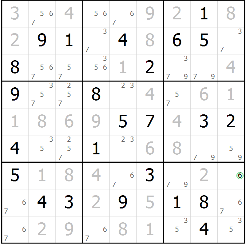 Position des candidats pour la solution de la Gr 84 page 87 du magazine de sudoku Virtuose n° 130