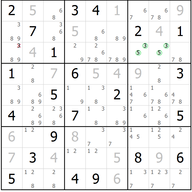 Position des candidats pour la solution de la Gr 9 page 12 du magazine de sudoku Virtuose n° 130