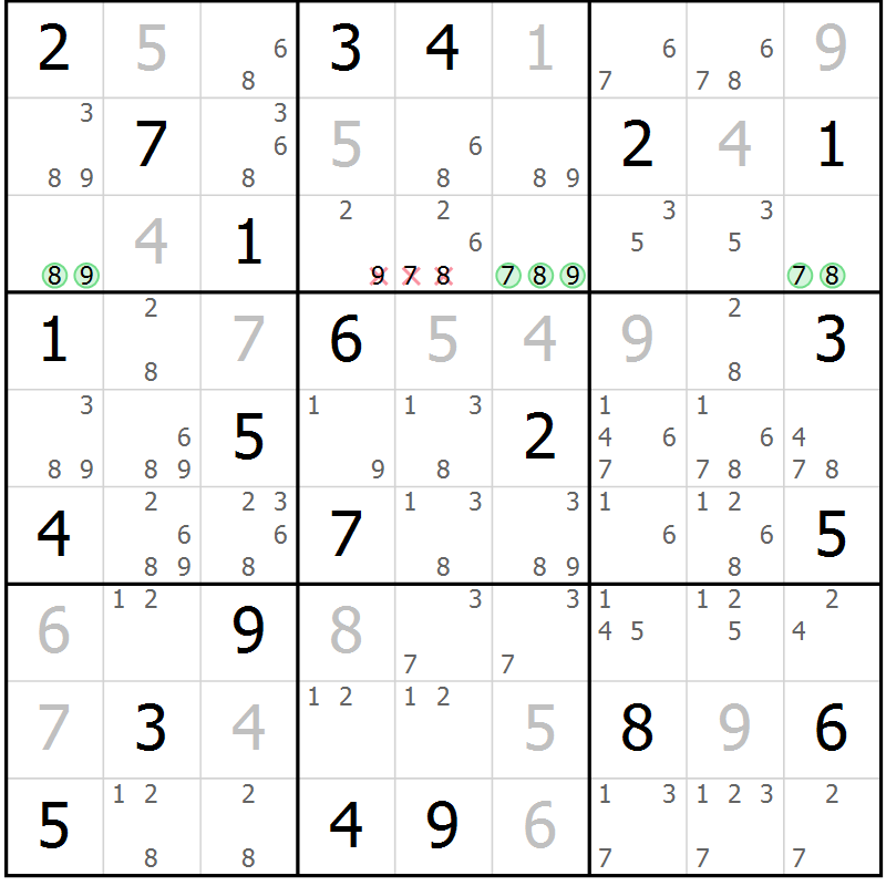 Position des candidats pour la solution de la Gr 9 page 12 du magazine de sudoku Virtuose n° 130