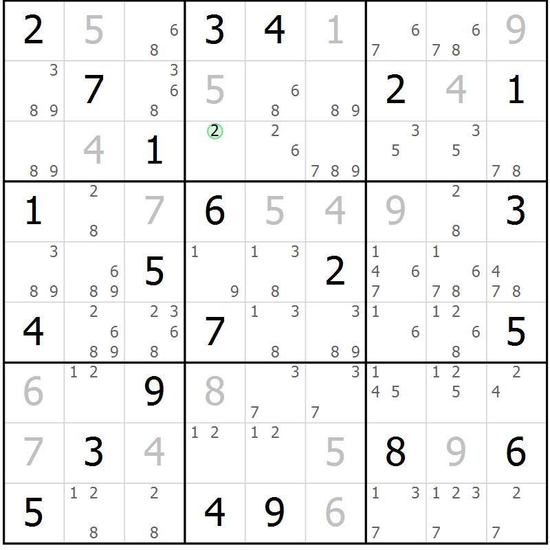 Position des candidats pour la solution de la Gr 9 page 12 du magazine de sudoku Virtuose n° 130