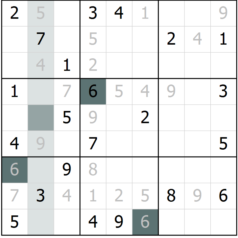 Position des candidats pour la solution de la Gr 9 page 12 du magazine de sudoku Virtuose n° 130