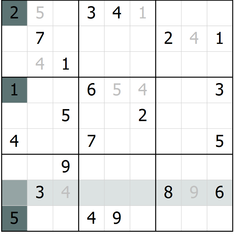 Position des candidats pour la solution de la Gr 9 page 12 du magazine de sudoku Virtuose n° 130