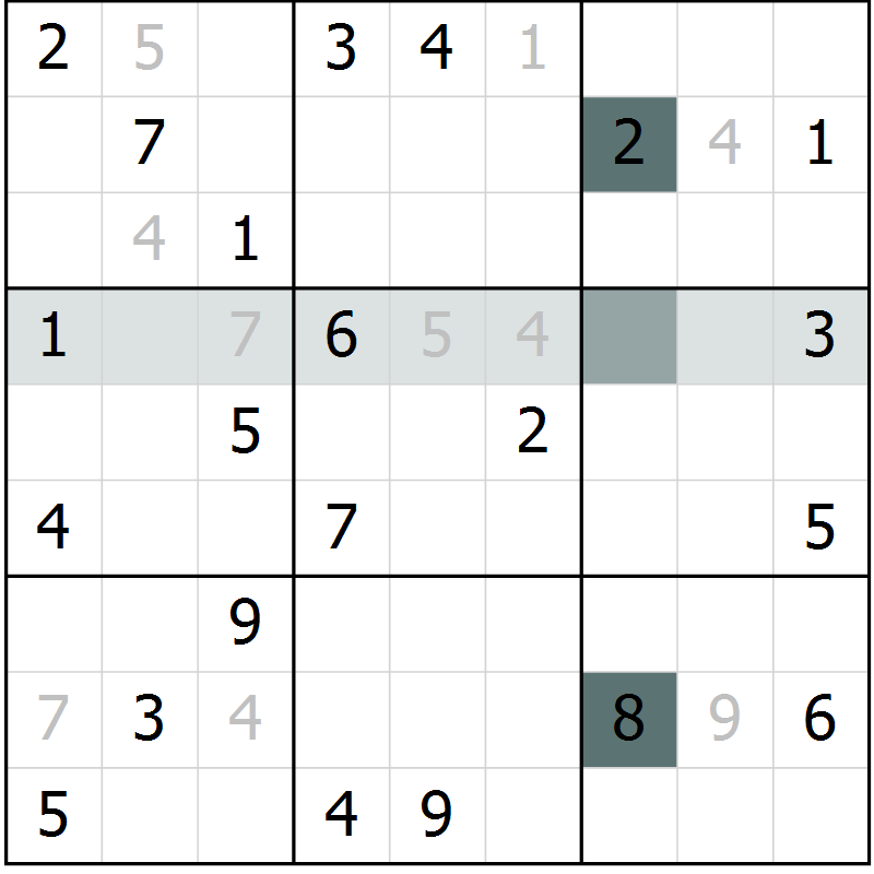 Position des candidats pour la solution de la Gr 9 page 12 du magazine de sudoku Virtuose n° 130