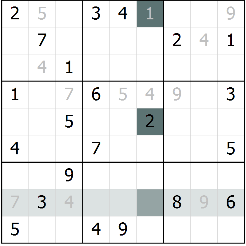 Position des candidats pour la solution de la Gr 9 page 12 du magazine de sudoku Virtuose n° 130