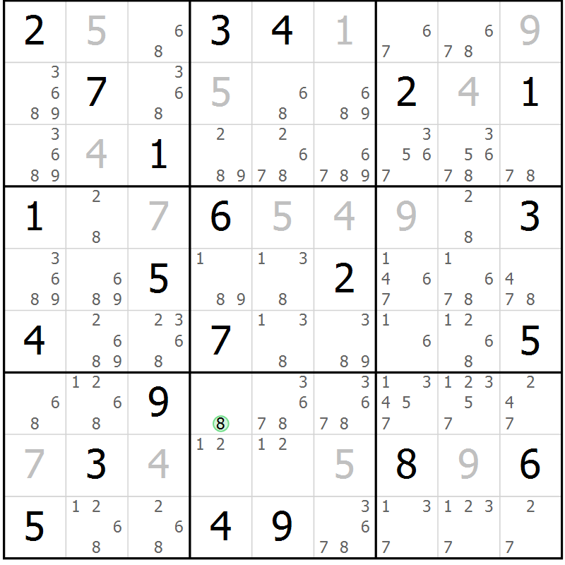 Position des candidats pour la solution de la Gr 9 page 12 du magazine de sudoku Virtuose n° 130