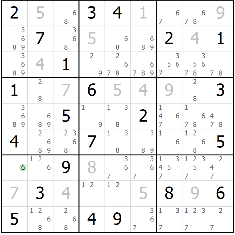 Position des candidats pour la solution de la Gr 9 page 12 du magazine de sudoku Virtuose n° 130