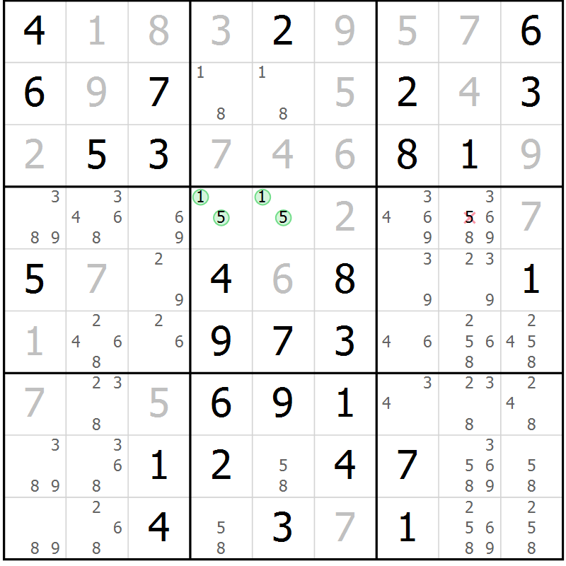 Position des candidats pour la solution de la Gr 10 page 13 du magazine de sudoku Giga sudoku niv 6-8 n° 016