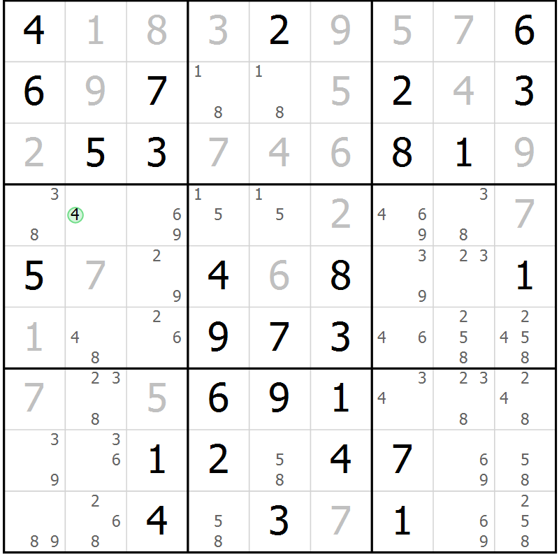 Position des candidats pour la solution de la Gr 10 page 13 du magazine de sudoku Giga sudoku niv 6-8 n° 016