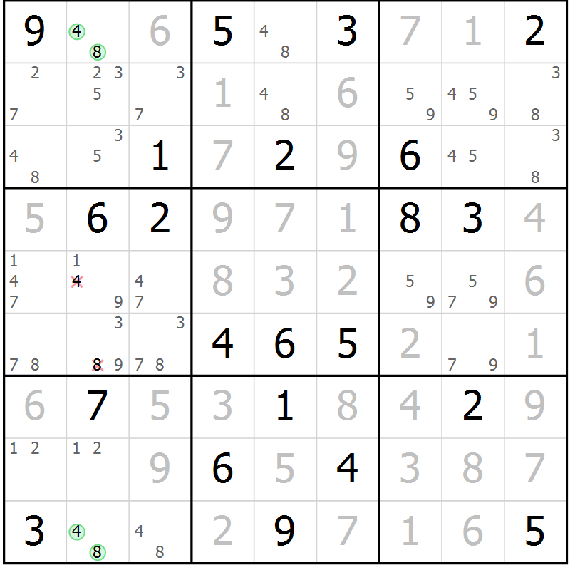 Position des candidats pour la solution de la Gr 100 page 103 du magazine de sudoku Giga sudoku niv 6-8 n° 016