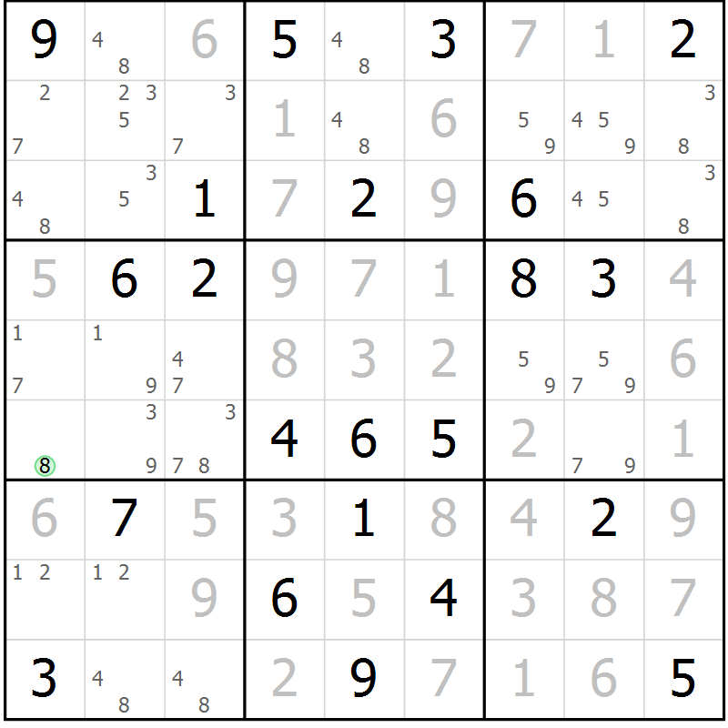 Position des candidats pour la solution de la Gr 100 page 103 du magazine de sudoku Giga sudoku niv 6-8 n° 016