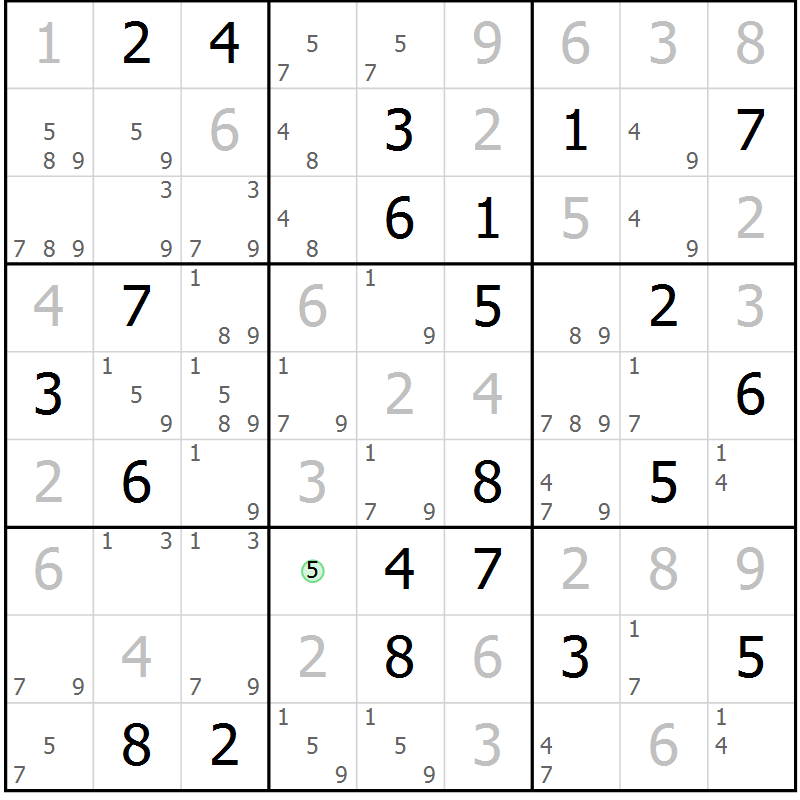 Position des candidats pour la solution de la Gr 101 page 104 du magazine de sudoku Giga sudoku niv 6-8 n° 016