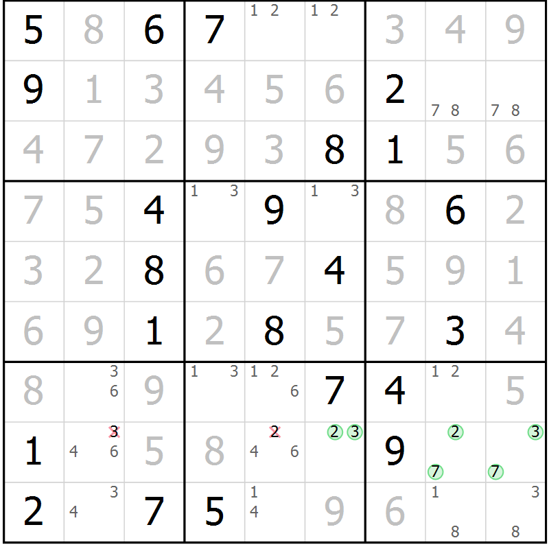 Position des candidats pour la solution de la Gr 102 page 105 du magazine de sudoku Giga sudoku niv 6-8 n° 016