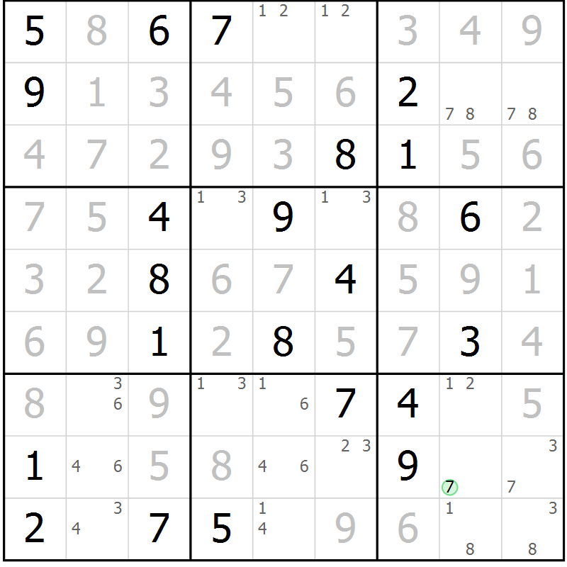 Position des candidats pour la solution de la Gr 102 page 105 du magazine de sudoku Giga sudoku niv 6-8 n° 016