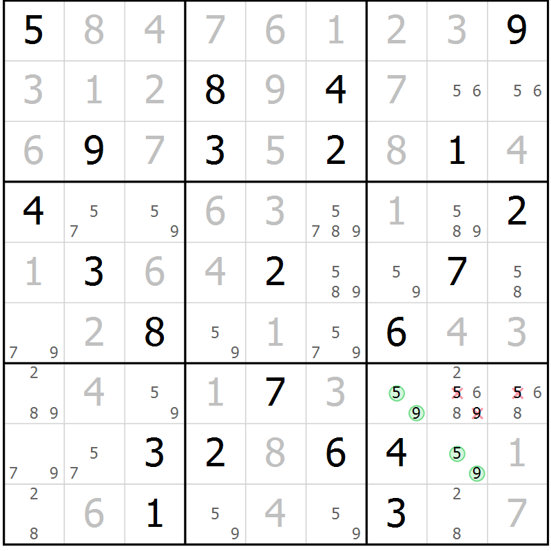Position des candidats pour la solution de la Gr 103 page 106 du magazine de sudoku Giga sudoku niv 6-8 n° 016