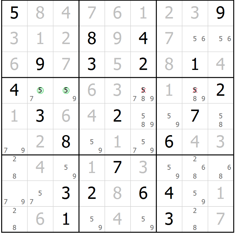 Position des candidats pour la solution de la Gr 103 page 106 du magazine de sudoku Giga sudoku niv 6-8 n° 016