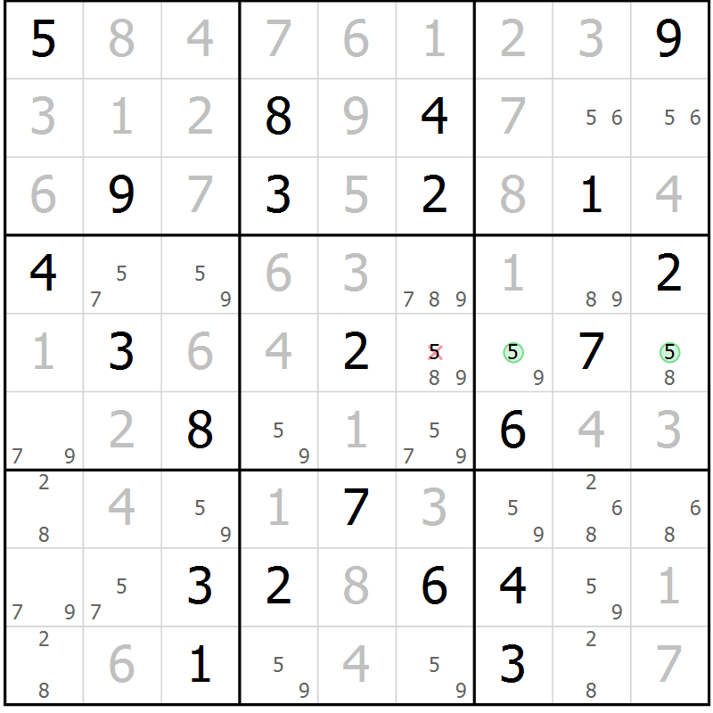 Position des candidats pour la solution de la Gr 103 page 106 du magazine de sudoku Giga sudoku niv 6-8 n° 016