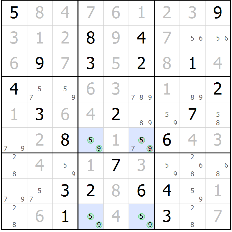 Position des candidats pour la solution de la Gr 103 page 106 du magazine de sudoku Giga sudoku niv 6-8 n° 016
