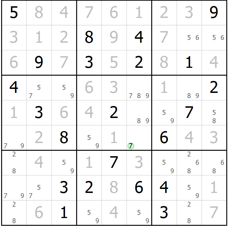 Position des candidats pour la solution de la Gr 103 page 106 du magazine de sudoku Giga sudoku niv 6-8 n° 016