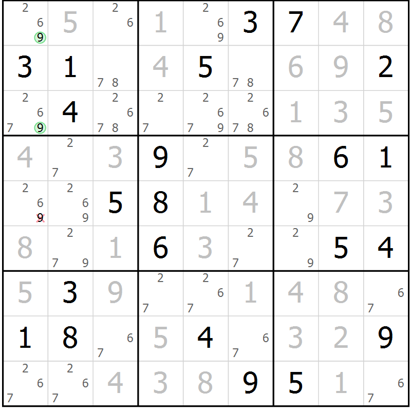 Position des candidats pour la solution de la Gr 104 page 107 du magazine de sudoku Giga sudoku niv 6-8 n° 016