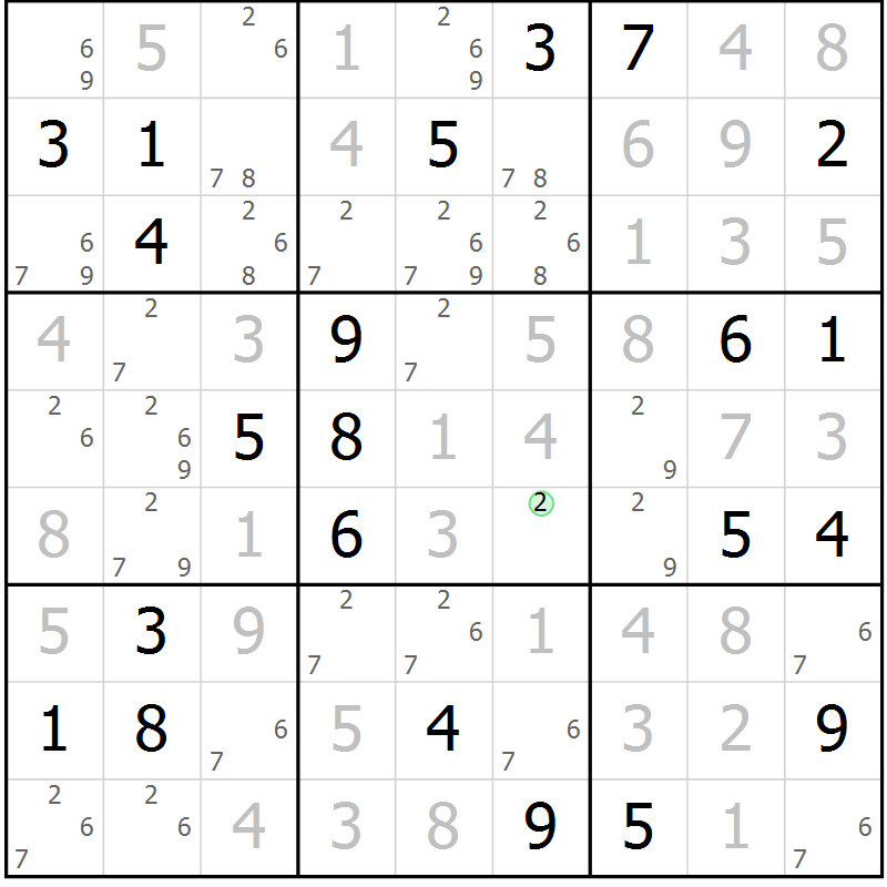 Position des candidats pour la solution de la Gr 104 page 107 du magazine de sudoku Giga sudoku niv 6-8 n° 016