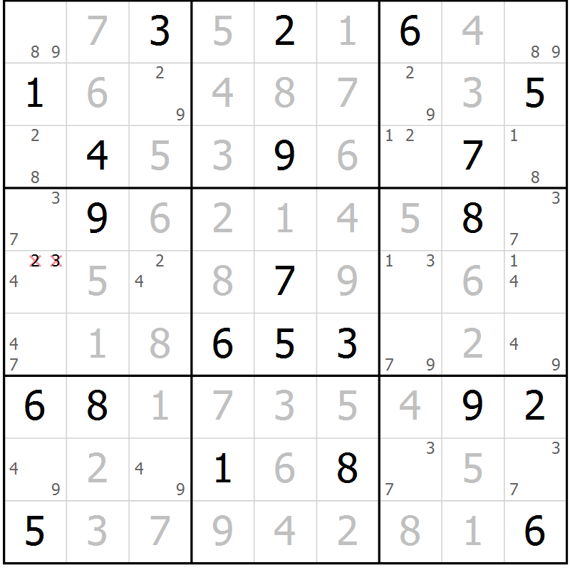 Position des candidats pour la solution de la Gr 106 page 109 du magazine de sudoku Giga sudoku niv 6-8 n° 016