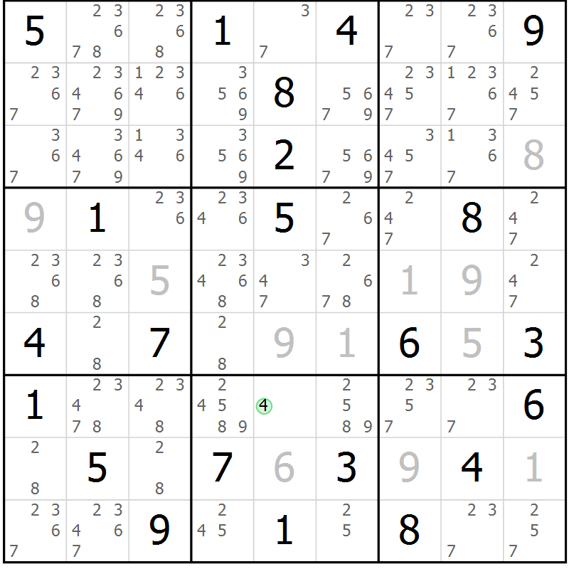 Position des candidats pour la solution de la Gr 107 page 110 du magazine de sudoku Giga sudoku niv 6-8 n° 016