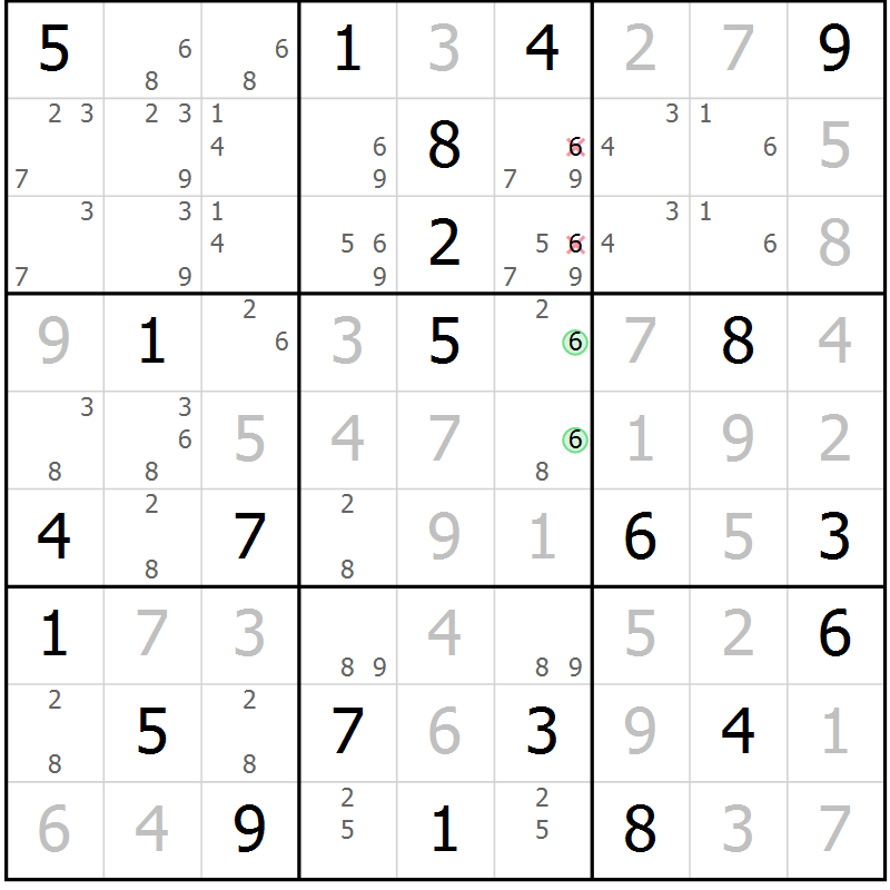 Position des candidats pour la solution de la Gr 107 page 110 du magazine de sudoku Giga sudoku niv 6-8 n° 016