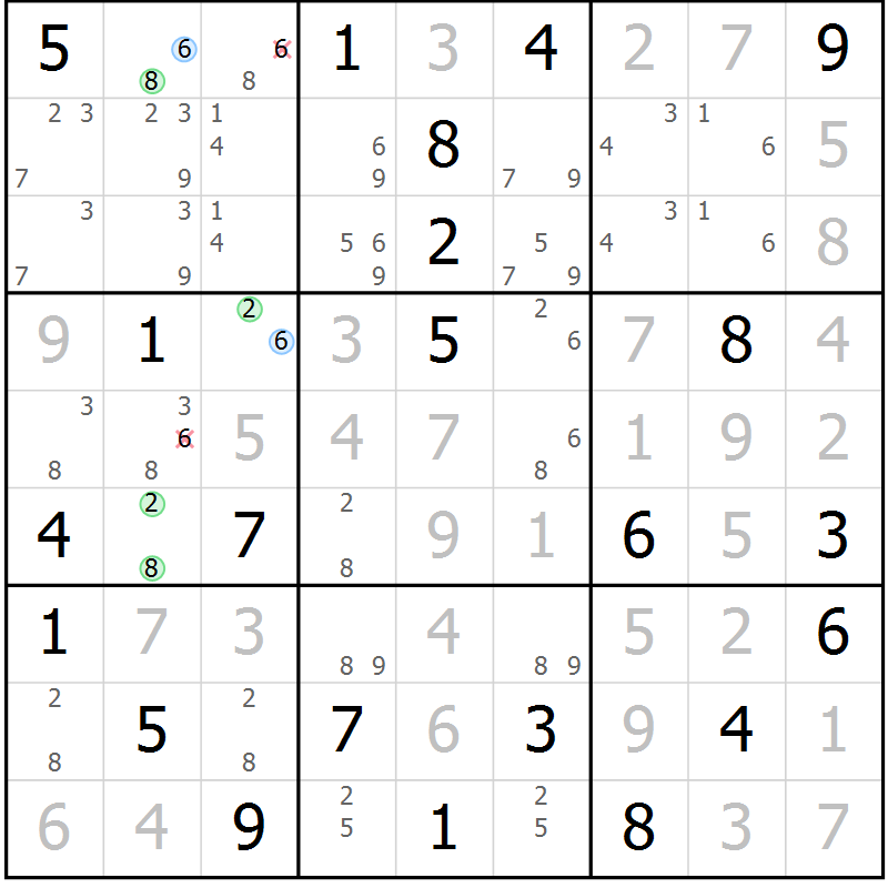 Position des candidats pour la solution de la Gr 107 page 110 du magazine de sudoku Giga sudoku niv 6-8 n° 016