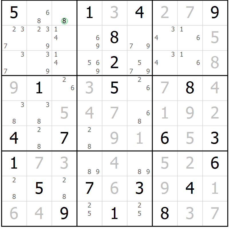 Position des candidats pour la solution de la Gr 107 page 110 du magazine de sudoku Giga sudoku niv 6-8 n° 016