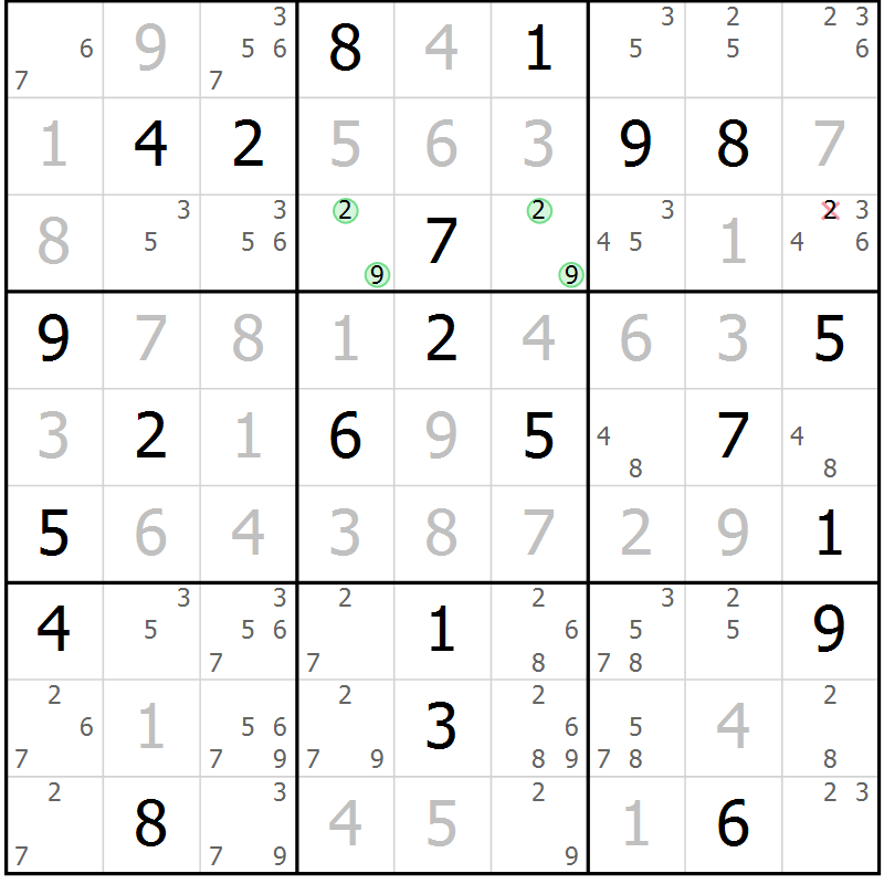 Position des candidats pour la solution de la Gr 109 page 112 du magazine de sudoku Giga sudoku niv 6-8 n° 016