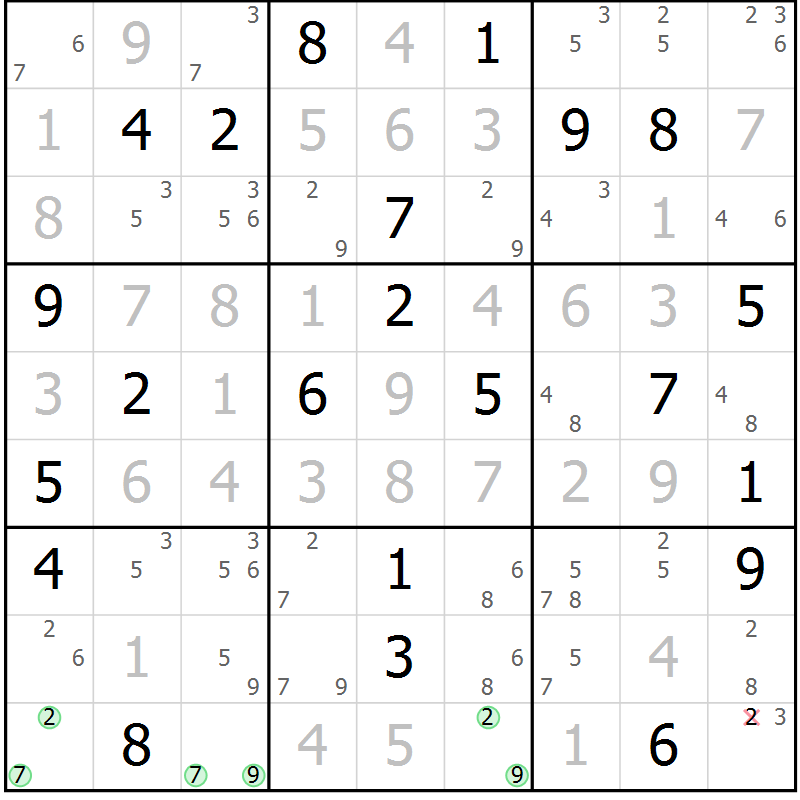 Position des candidats pour la solution de la Gr 109 page 112 du magazine de sudoku Giga sudoku niv 6-8 n° 016