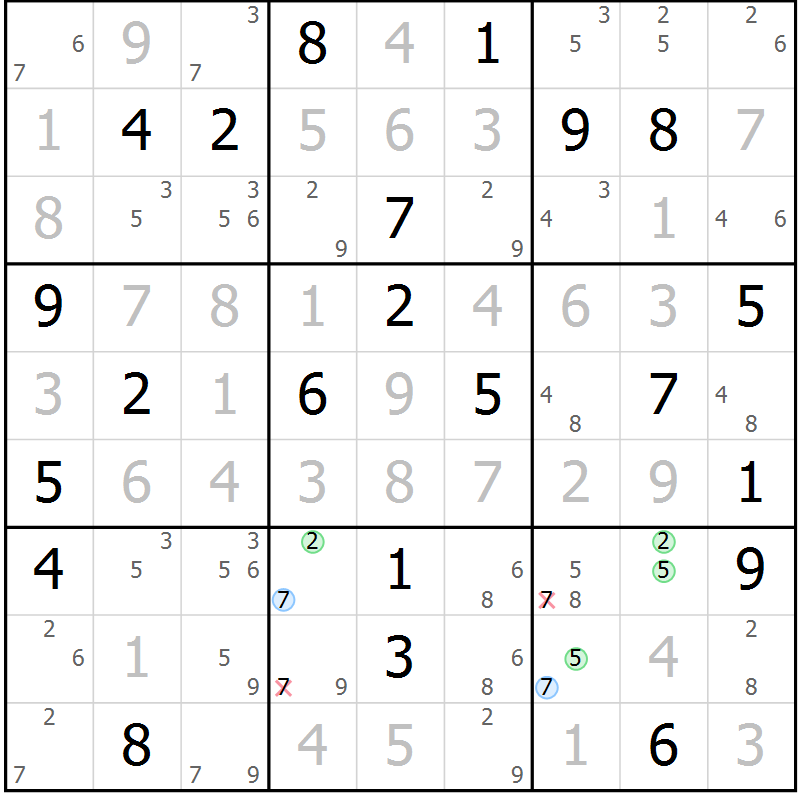 Position des candidats pour la solution de la Gr 109 page 112 du magazine de sudoku Giga sudoku niv 6-8 n° 016