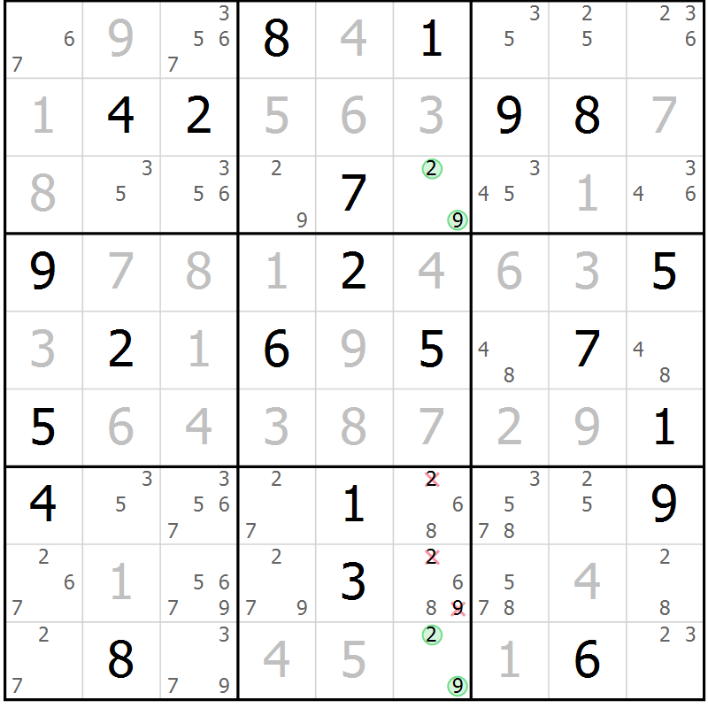 Position des candidats pour la solution de la Gr 109 page 112 du magazine de sudoku Giga sudoku niv 6-8 n° 016