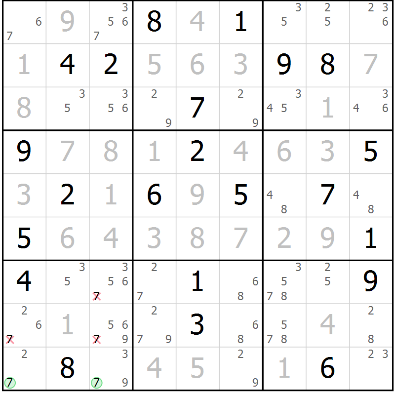 Position des candidats pour la solution de la Gr 109 page 112 du magazine de sudoku Giga sudoku niv 6-8 n° 016